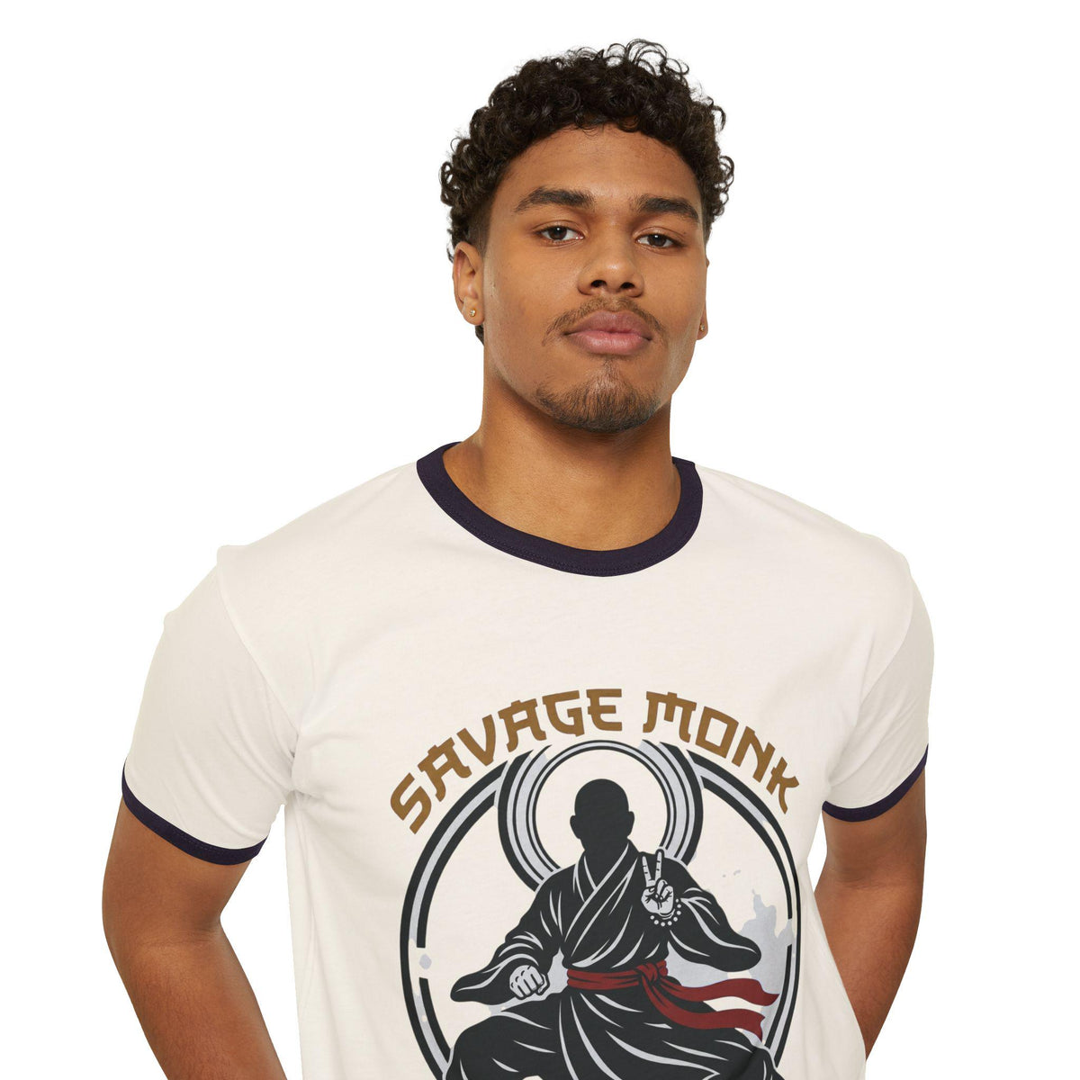 Savage Monk Ringer Tee: Raw Discipline, Pure Freedom (100% Cotton)
