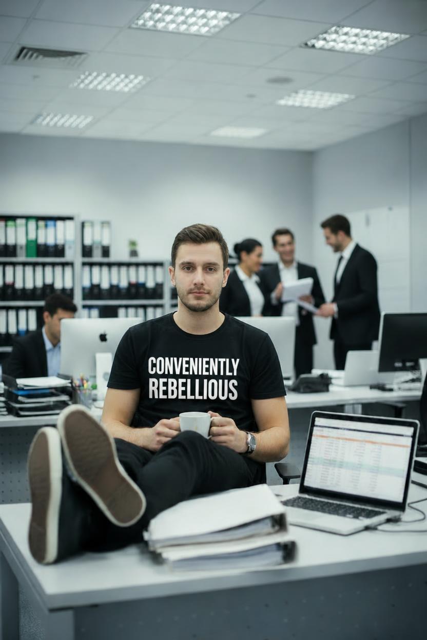 Conveniently Rebellious T-Shirt | Bold Text Graphic Tee, Statement Apparel