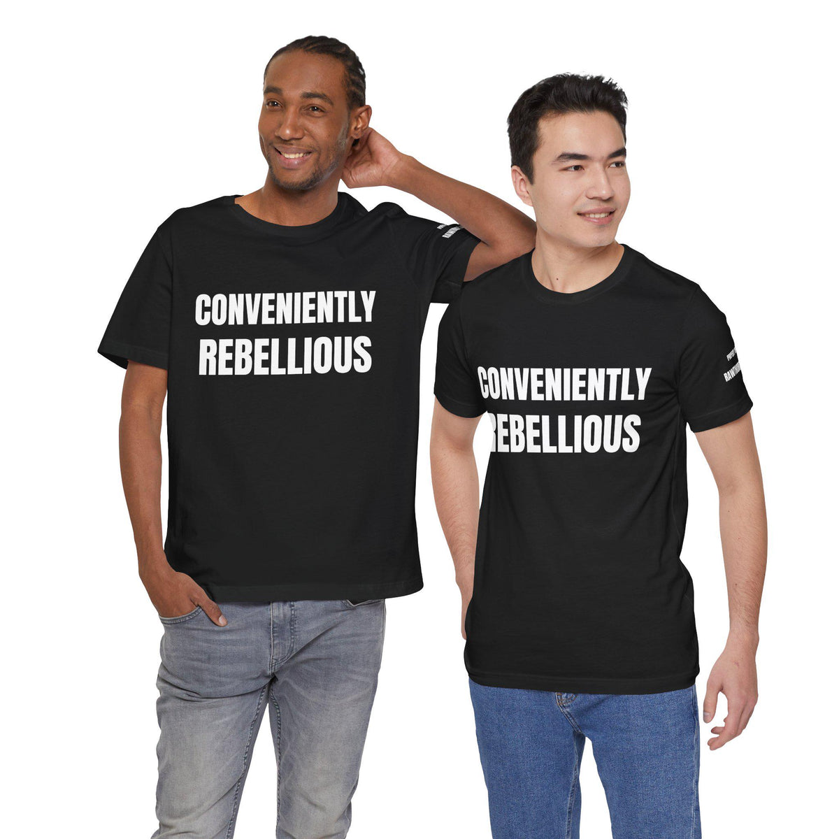Conveniently Rebellious T-Shirt | Bold Text Graphic Tee, Statement Apparel